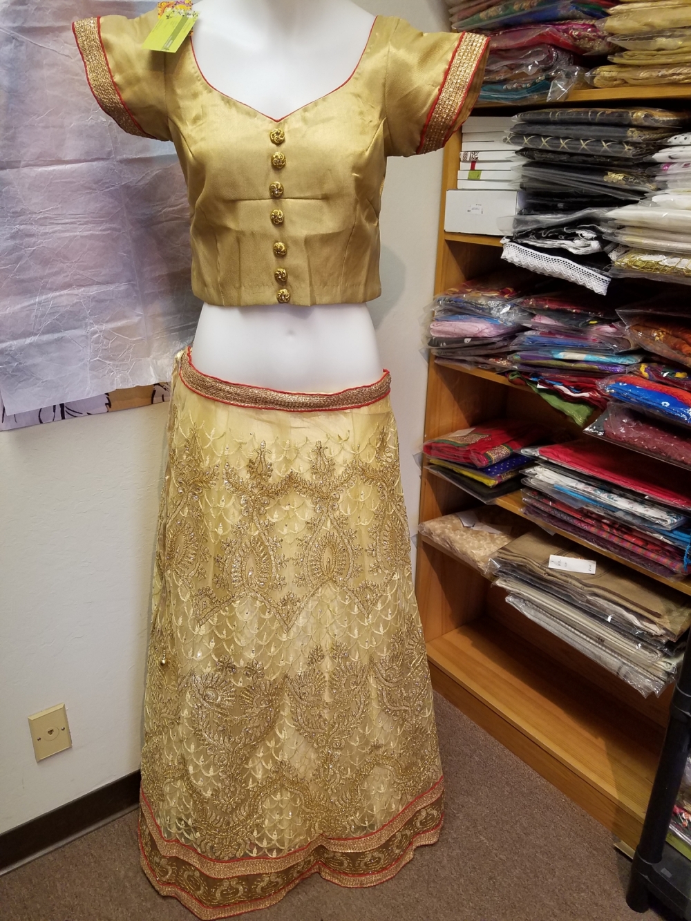 golden net lehenga choli